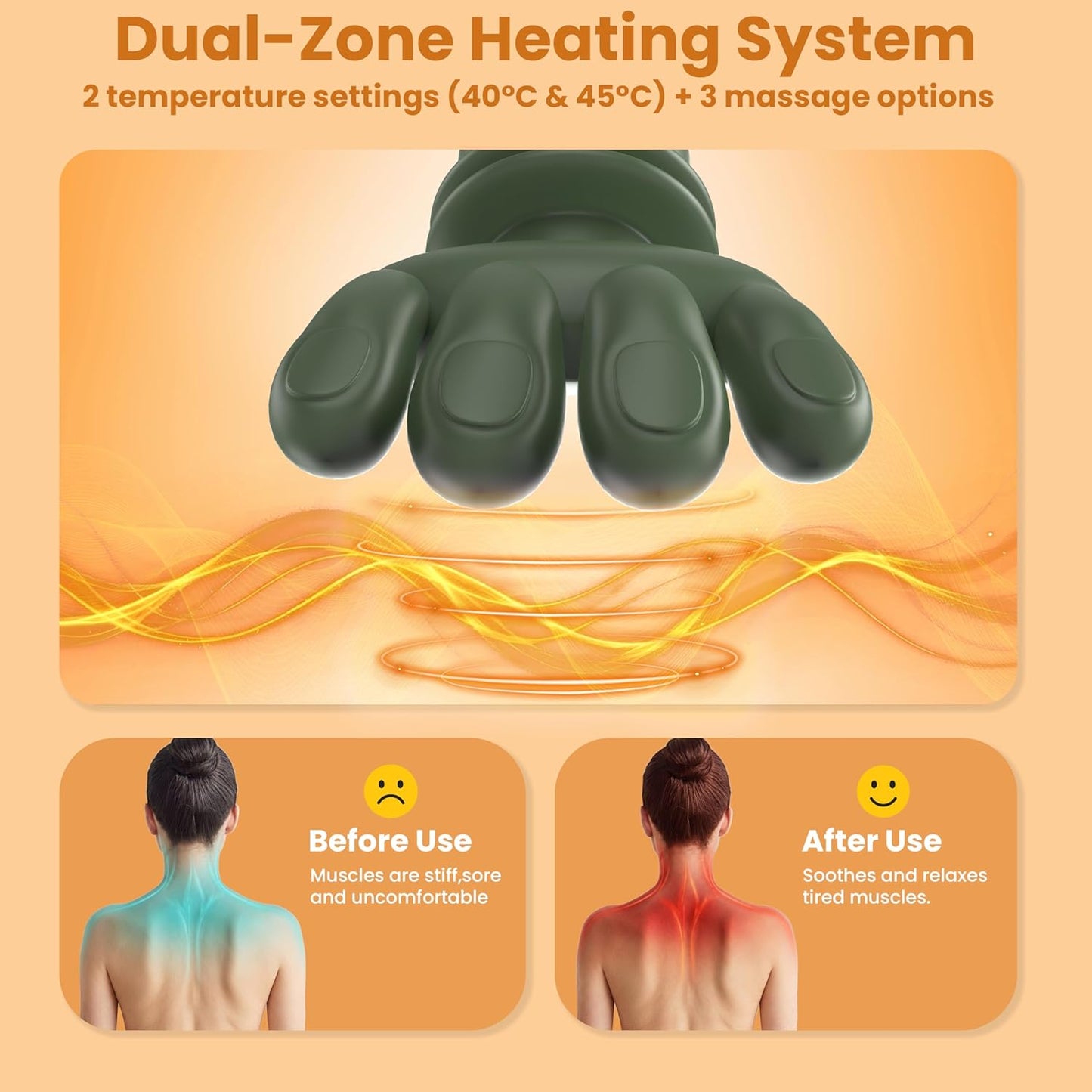 Neck & Back Massager for Body, Neck & Cervical Pain, Wireless Portable Heated Human Hand Design Massager for Pain Relief and Muscle Relax With 1 Year Warranty (Green)