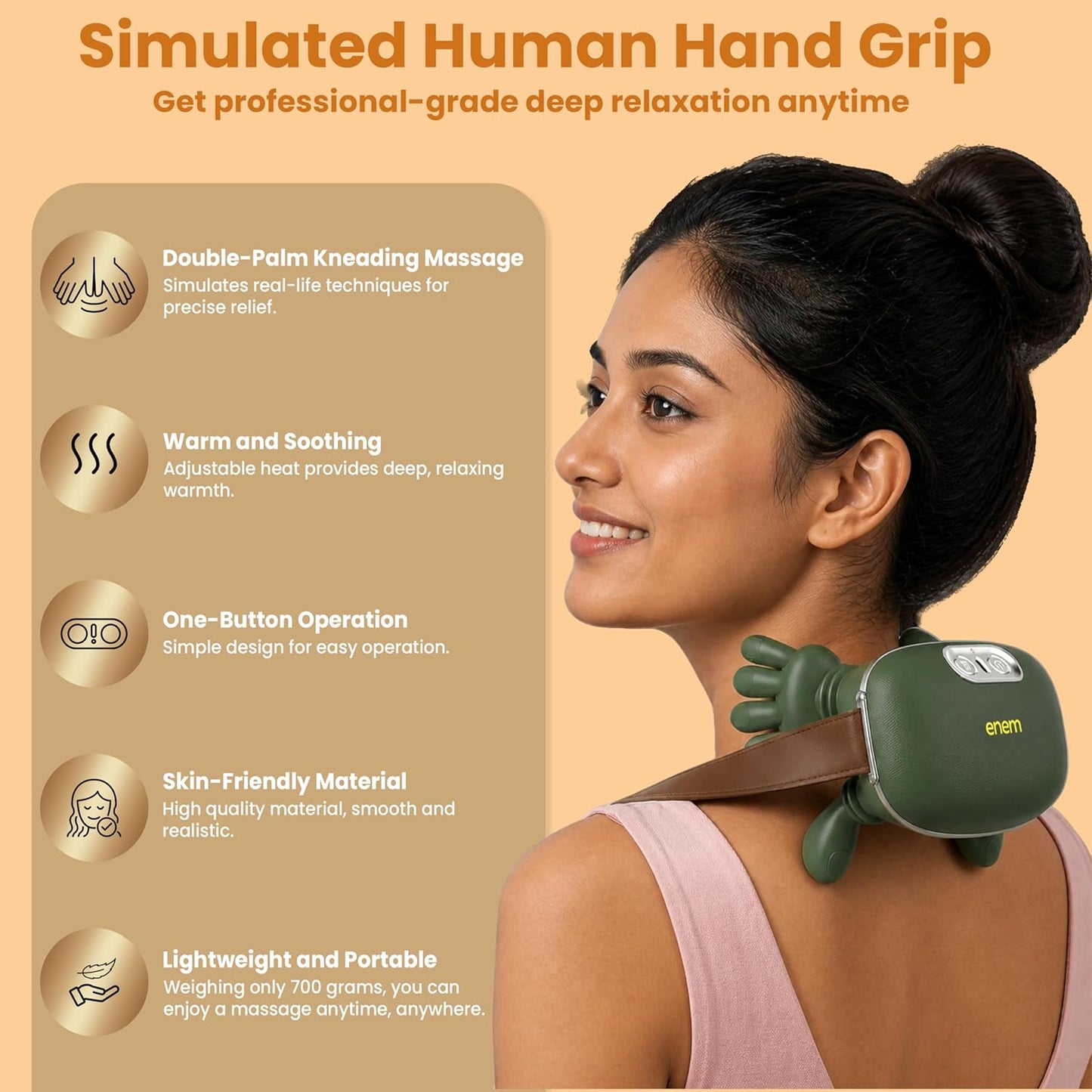 Neck & Back Massager for Body, Neck & Cervical Pain, Wireless Portable Heated Human Hand Design Massager for Pain Relief and Muscle Relax With 1 Year Warranty (Green)